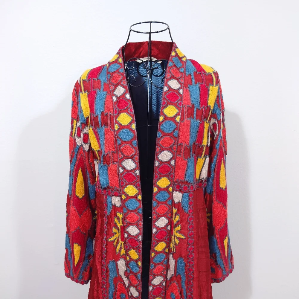 Soft Surroundings Embroidered Boho Duster XS Maxi Coat Festival Statement Piece - Picture 8 of 10